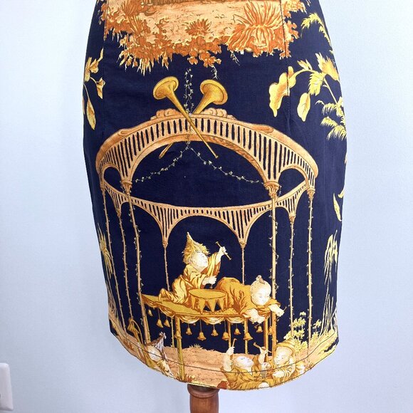 Mark E Toile Graphic Art Print Halter Mini Dress Navy Blue Cotton 2 4 Small XS - Picture 11 of 14